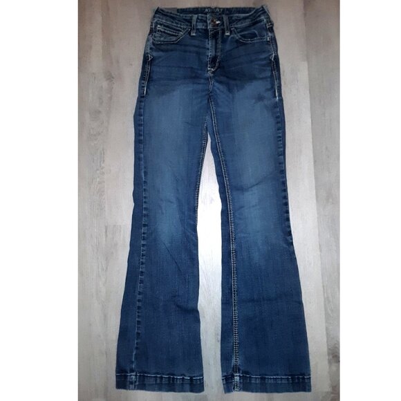 Ariat Slim Trouser Distressed Denim Flared Jeans Size 28L Wide Leg Flares - Picture 1 of 6